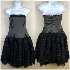Vintage Y2K Cyber Punk Prom Dress 6 Black Lace Tulle Tiered Goth Edgy Grunge